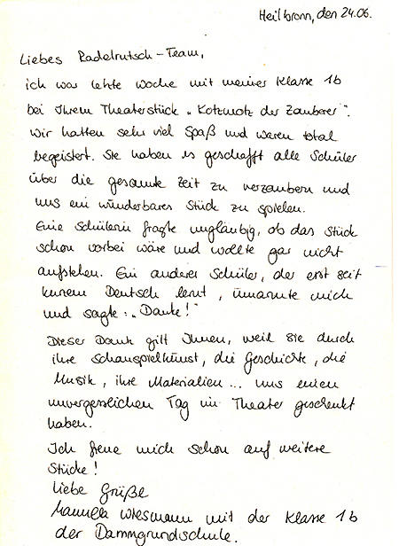 Brief an Theater Radelrutsch